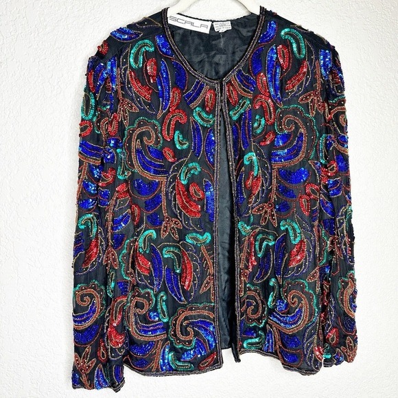 SCALA Women’s Vintage Evening Jacket Sequins & Beads Size Small - Picture 1 of 7
